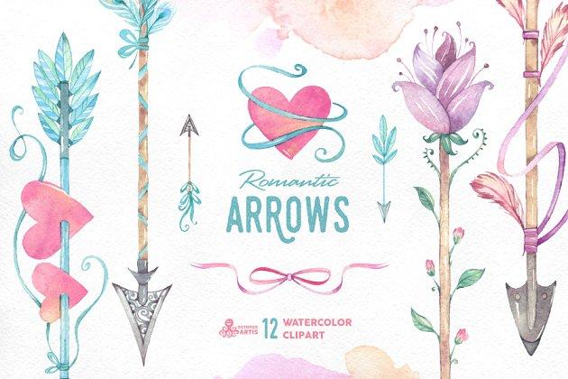 浪漫箭头水彩剪切画 Romantic Arrows watercolor