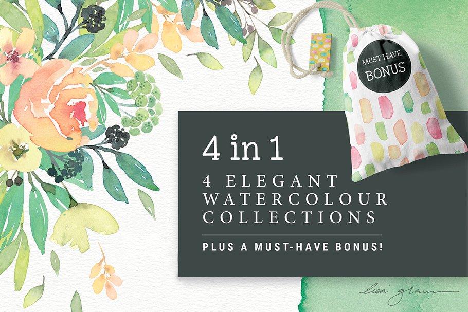 四合一优雅水彩剪贴画集 4in1 Elegant Watercolour collections