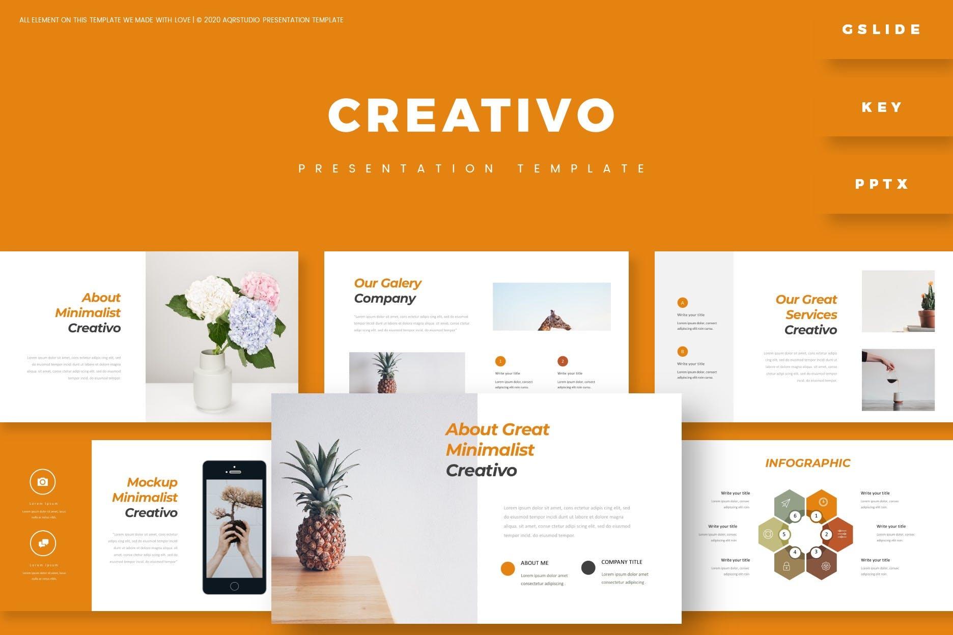 活泼橘色背景个人演讲PPT幻灯片模板 Creativo – Presentation Template