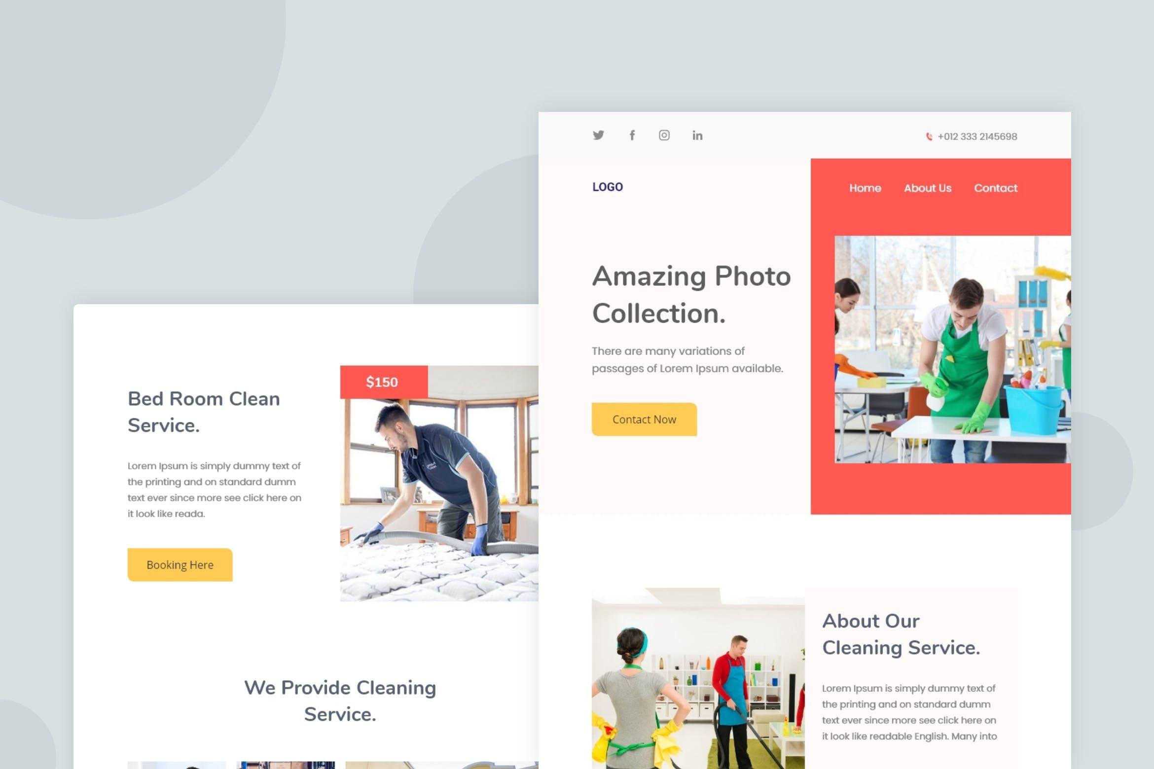 清洁保洁公司电子邮件订阅营销设计模板 Cleaning Company – Email Newsletter