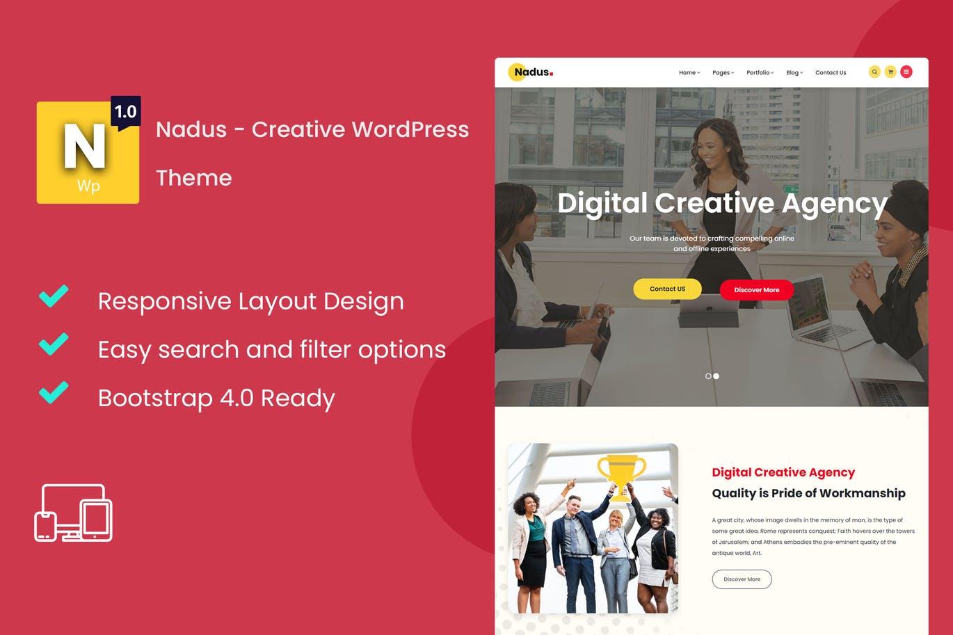 具有创造性的个人博客网站页面WordPress主题 Nadus – Creative WordPress Theme