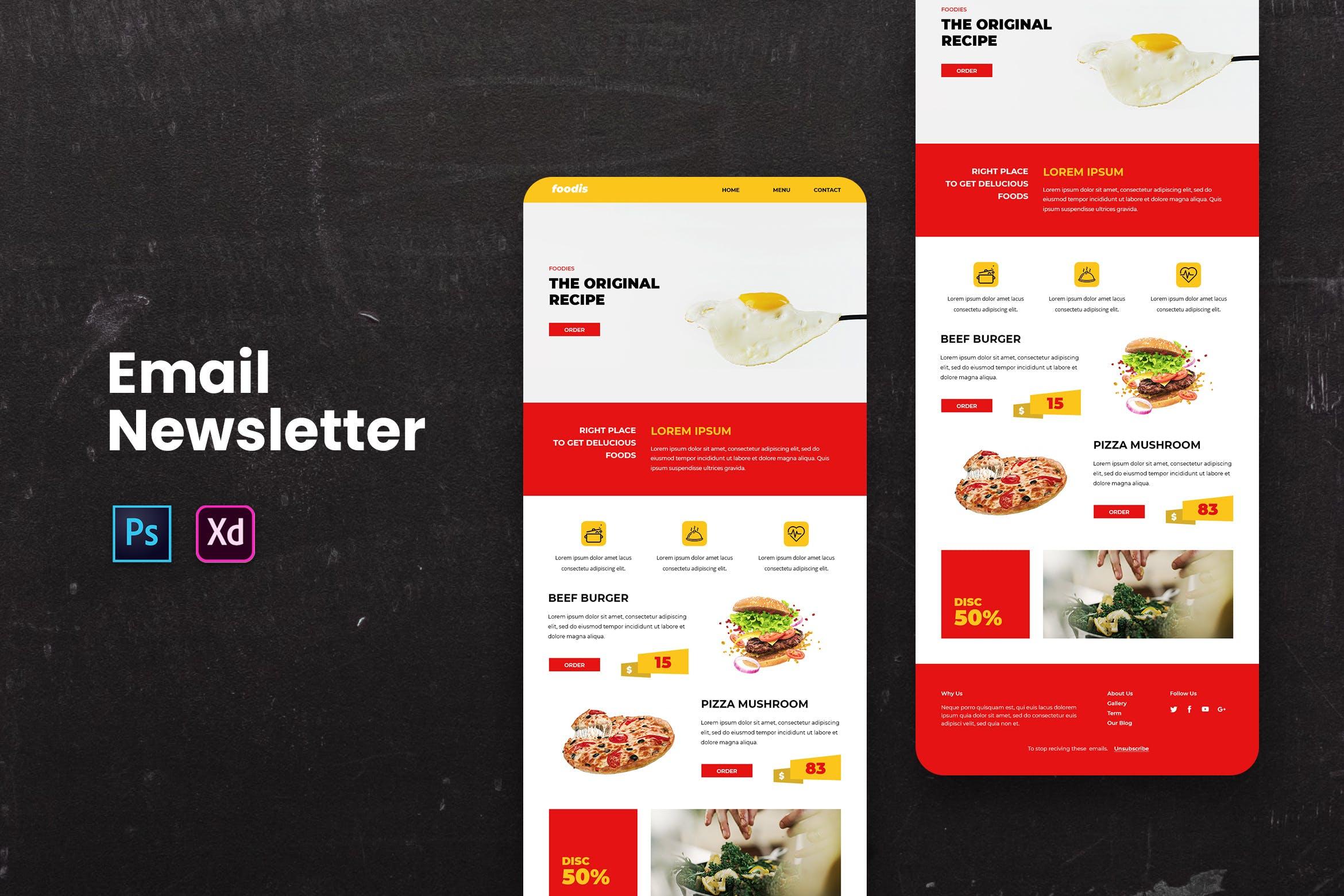 西式快餐网站邮件订阅设计模板 Food Email Newsletter
