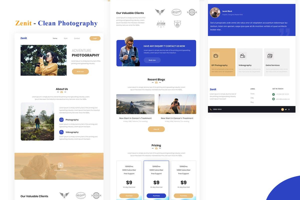 风景摄影推广网站邮件订阅设计模板 Zenit – Clean Photography Email Newsletter