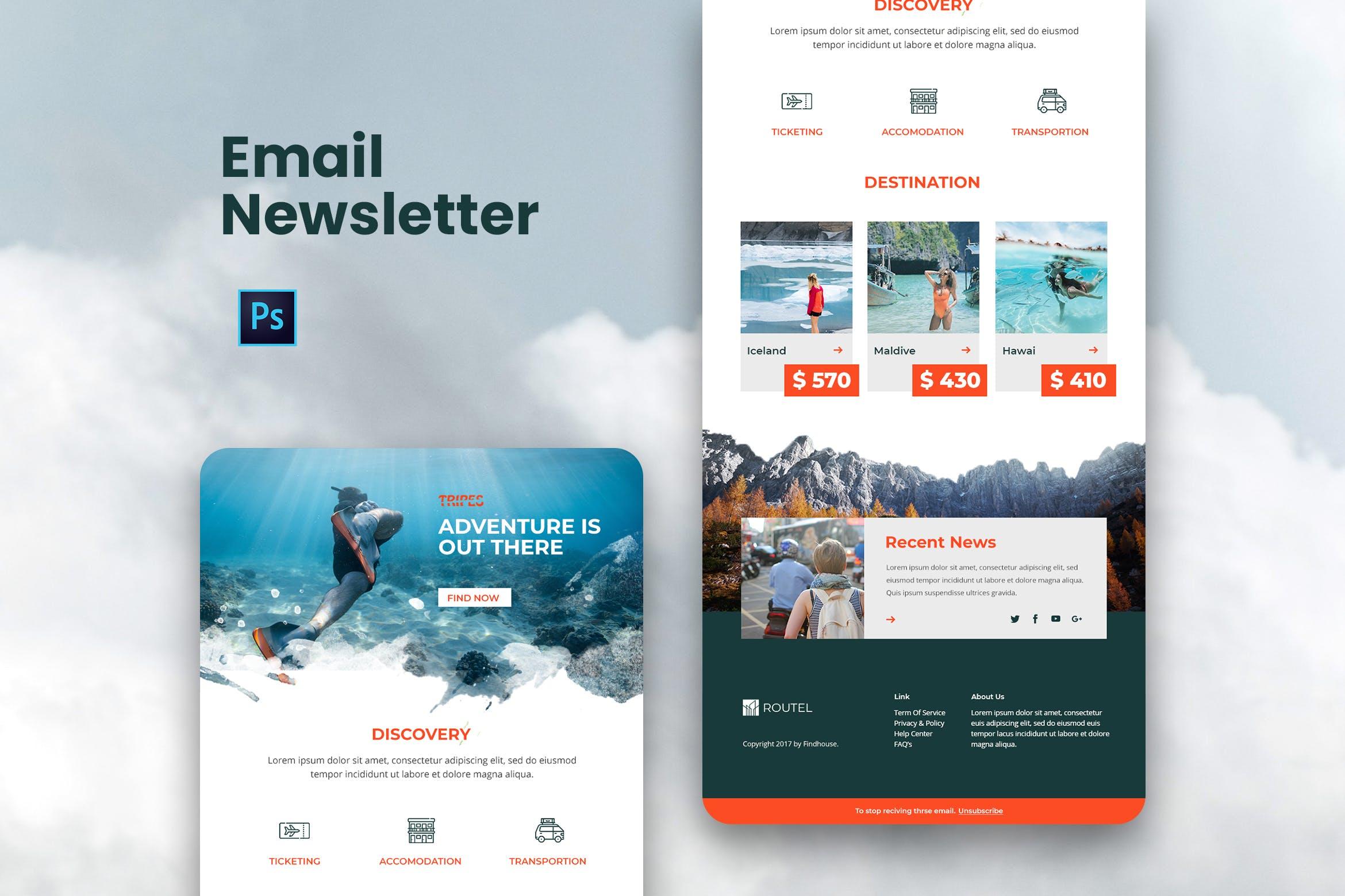探险旅行主题邮件订阅营销设计模板 Adventure Email Newsletter