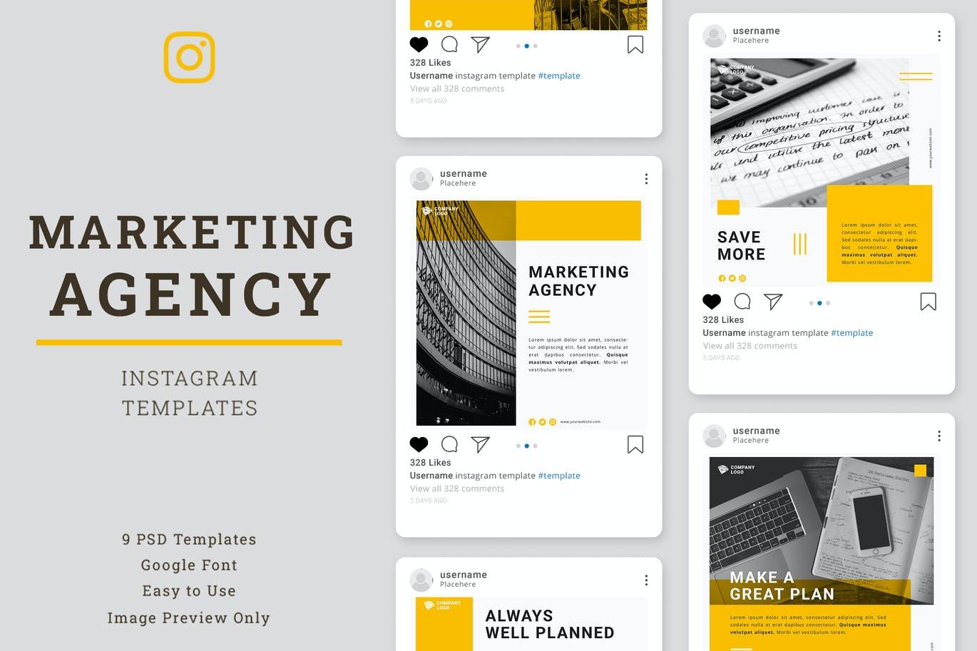 营销机构社交推广Instagram帖子设计模板 Marketing Agency Instagram Post template
