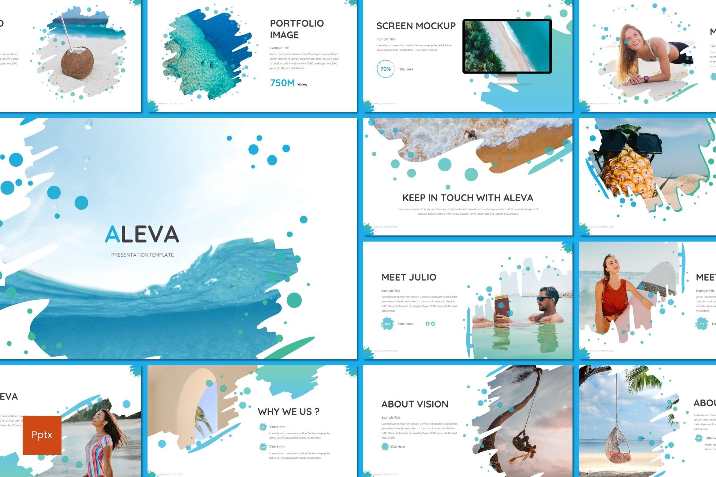 独特海洋元素PowerPoint幻灯片模板 Aleva – Beach Powerpoint Template