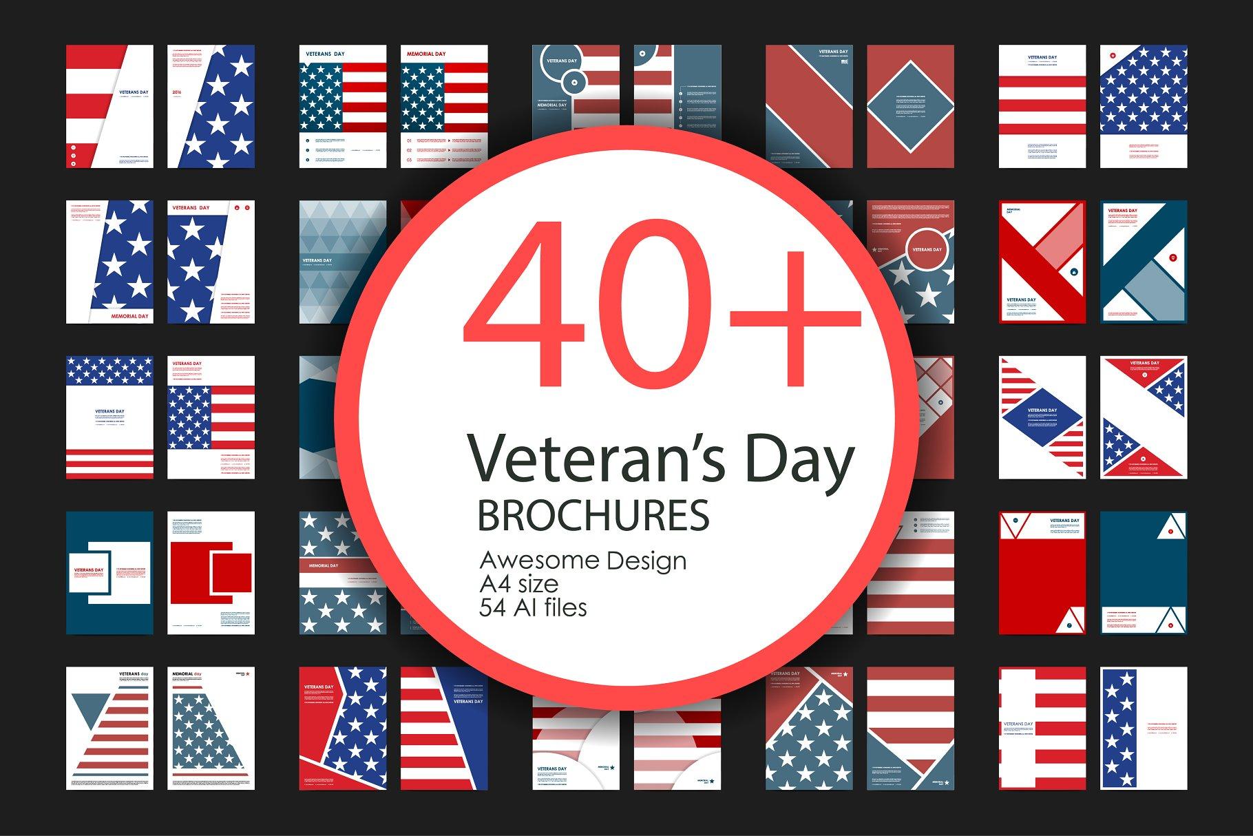 40+美国“老兵节”主题小册子模板 Veteran’s Day Brochures Bundle