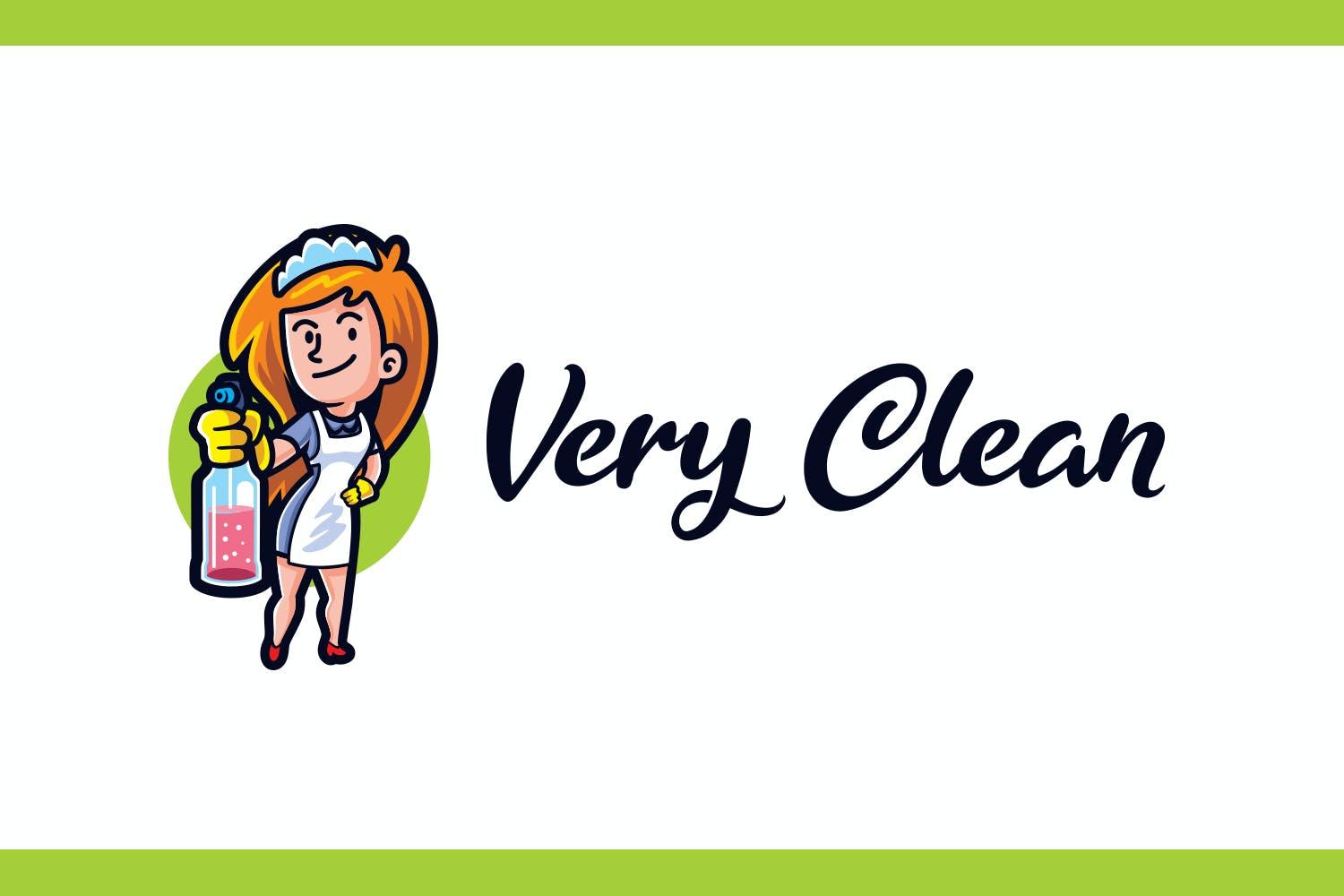 清洁保洁女佣服务卡通人物Logo设计模板v9 Very Clean – Maid Service and Housekeeping Logo