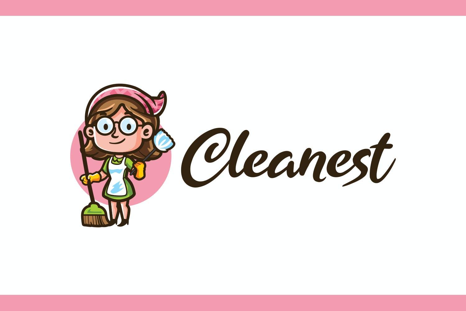 清洁保洁女佣服务卡通人物Logo设计模板v2 Cleanest – Maid Service and Housekeeping Logo