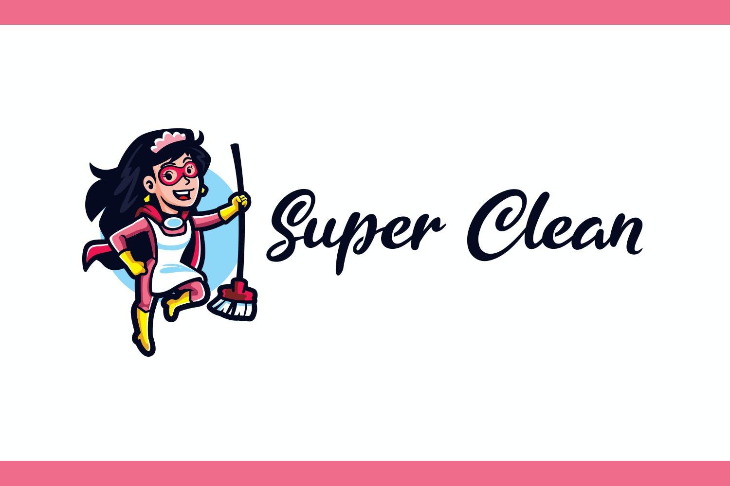 清洁保洁女佣服务卡通人物Logo设计模板v8 Super Clean – Maid Service and Housekeeping Logo