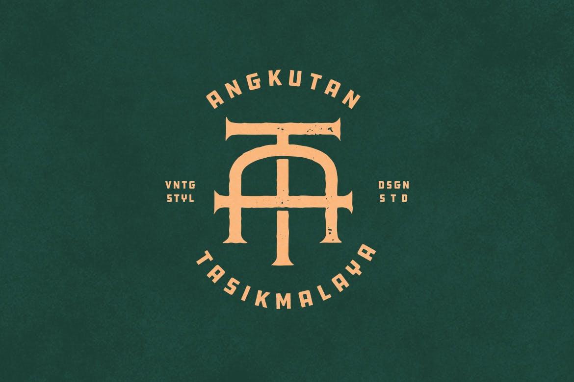 复古设计风格AT字母组合Logo设计模板 AT Vintage Monogram Logo