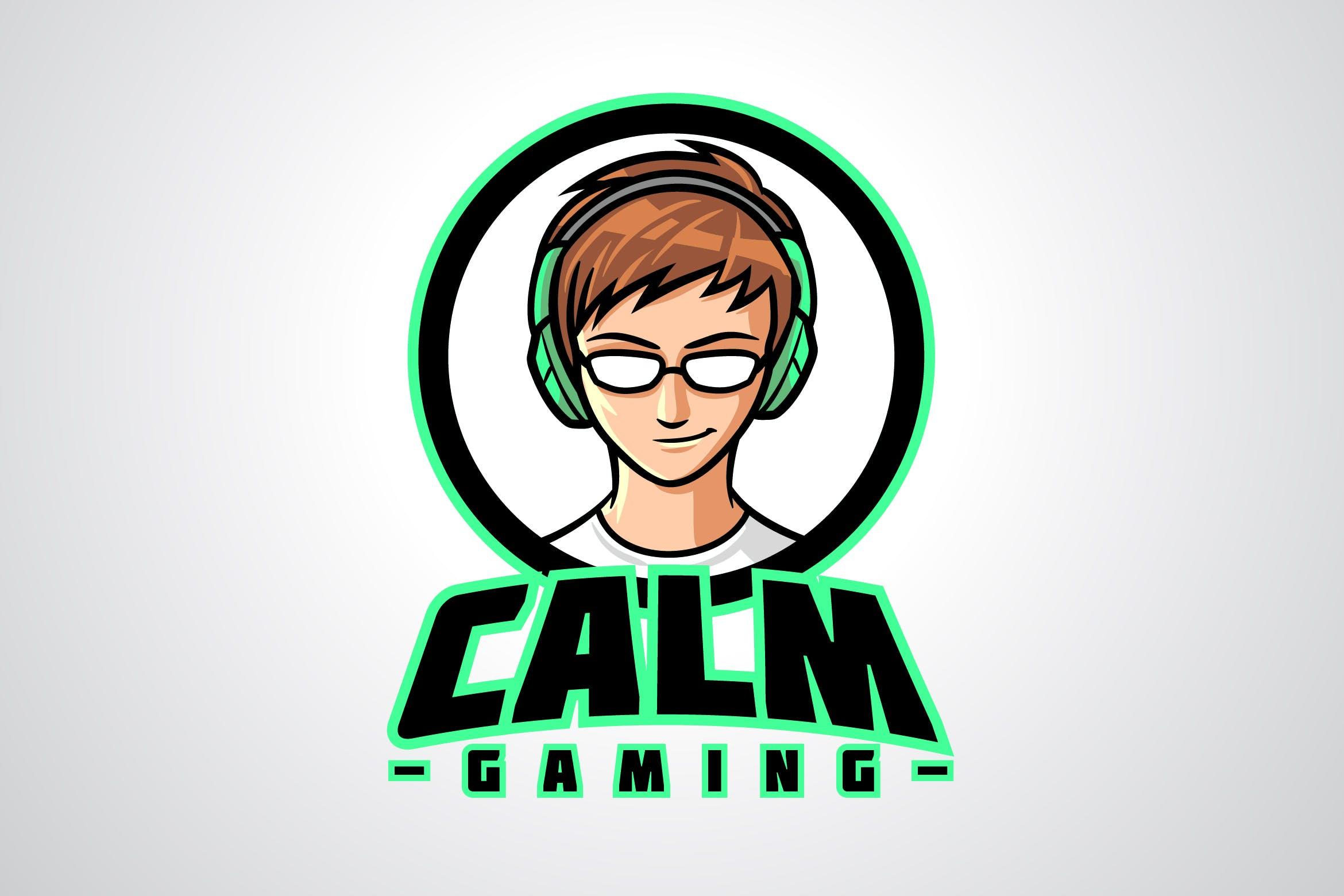 冷静游戏玩家角色吉祥物Logo标志设计模板 Calm Gamer Character Mascot Logo