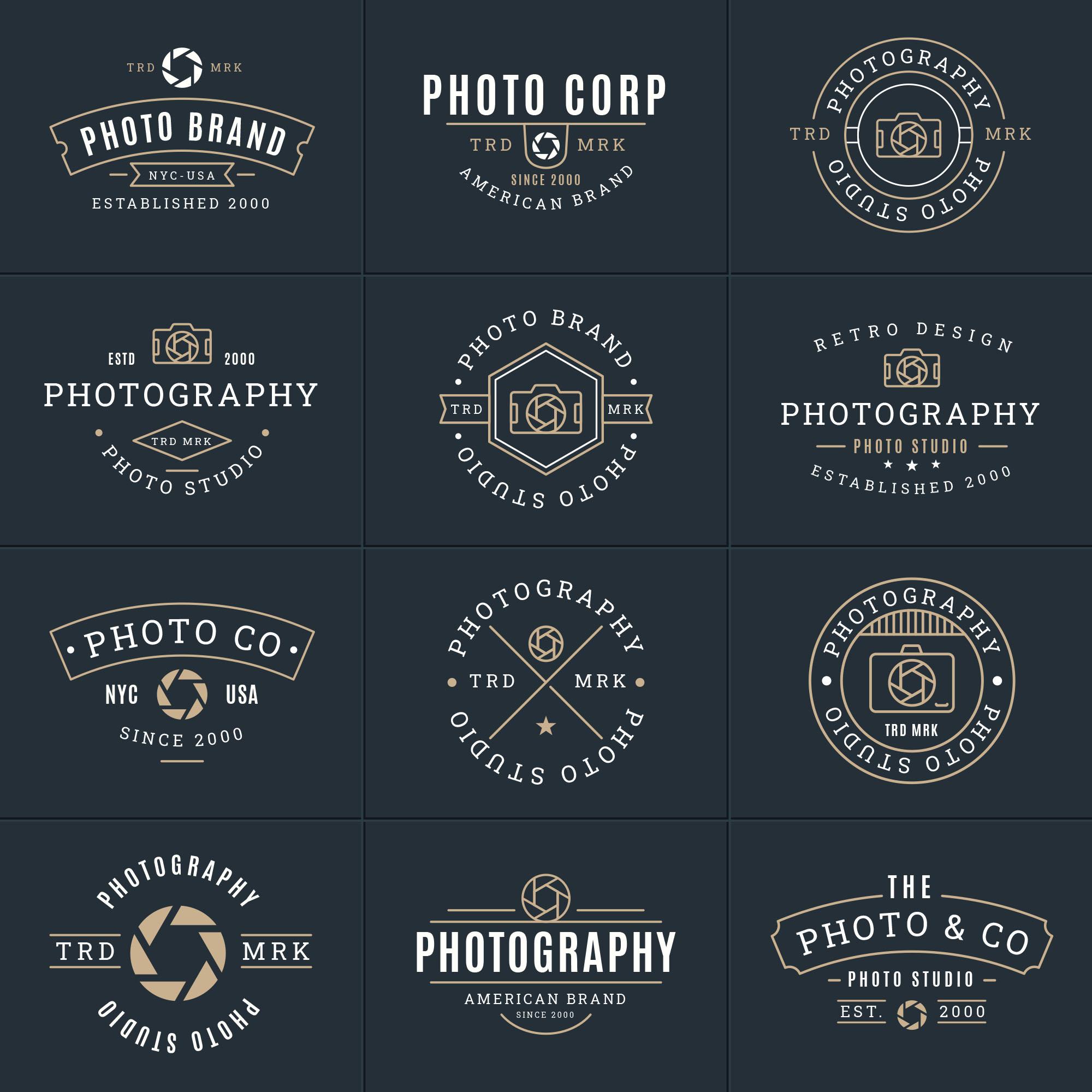 几何图形摄影品牌Logo标志设计模板 Photography Vector Badges