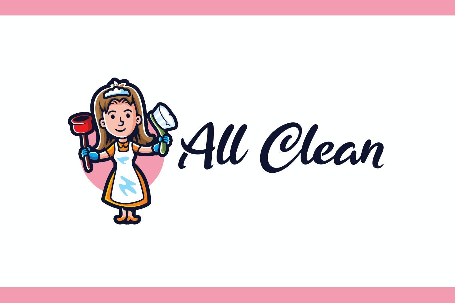清洁保洁女佣服务卡通人物Logo设计模板v5 All Clean – Maid Service and Housekeeping Logo
