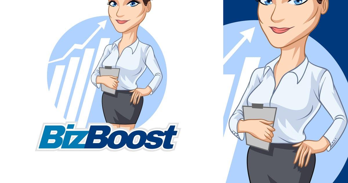 职场女性女商人卡通形象Logo标志模板 Friendly Young Businesswoman Mascot Logo