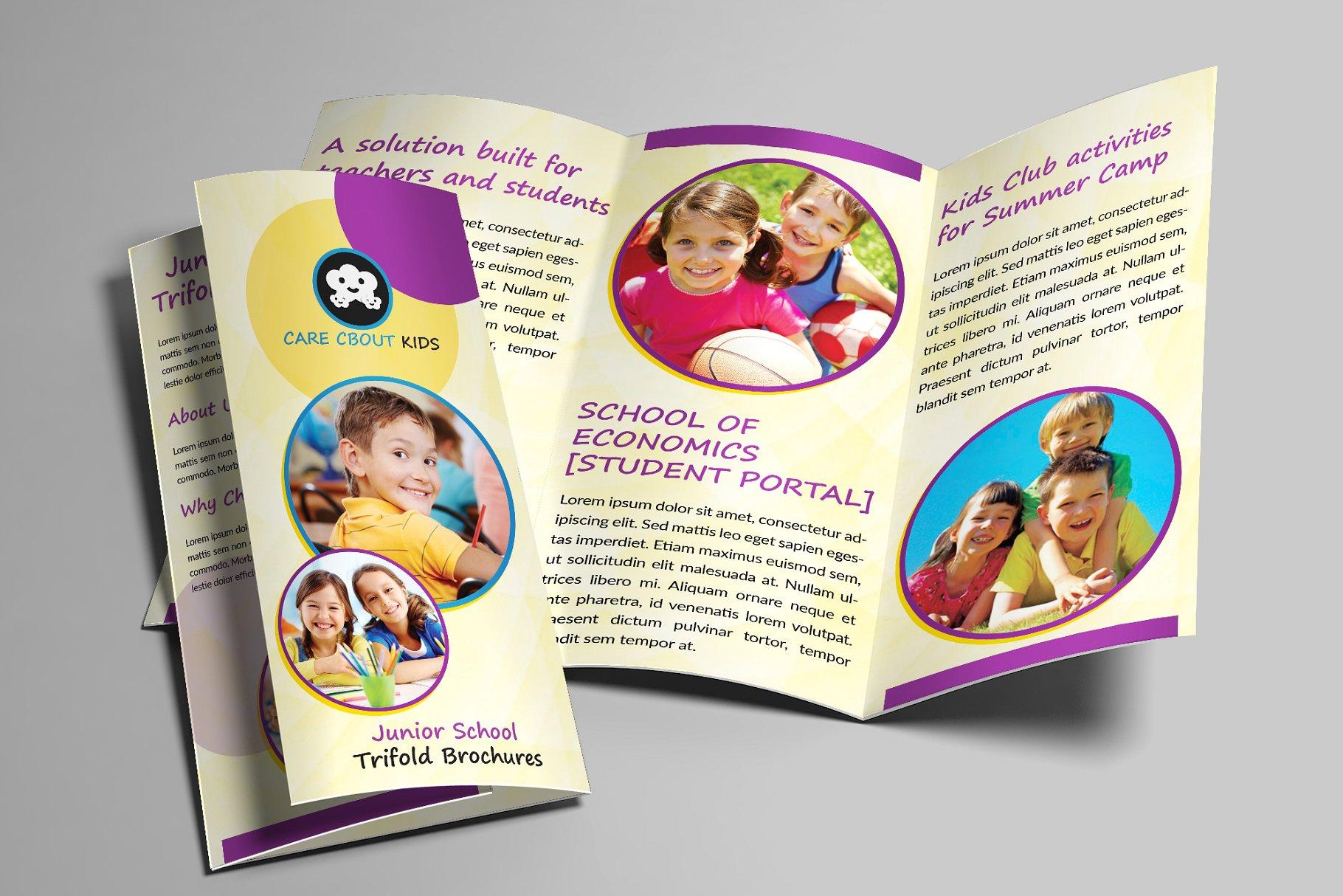 初中学校生活主题折页小册子模板 Junior School Trifold Brochures